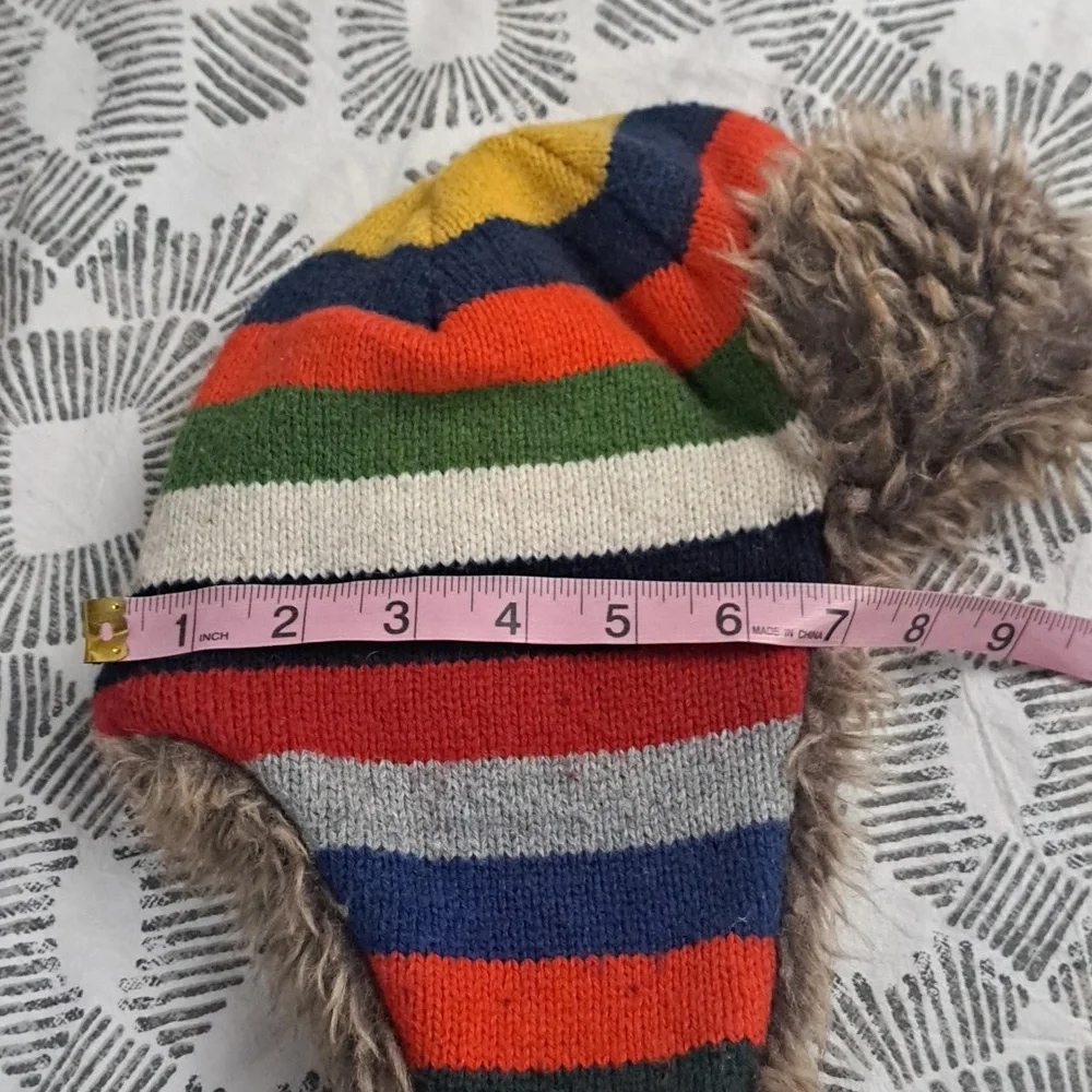 GAP kid faux fur colorful striped cotton wool trapper hat kid szXS-S